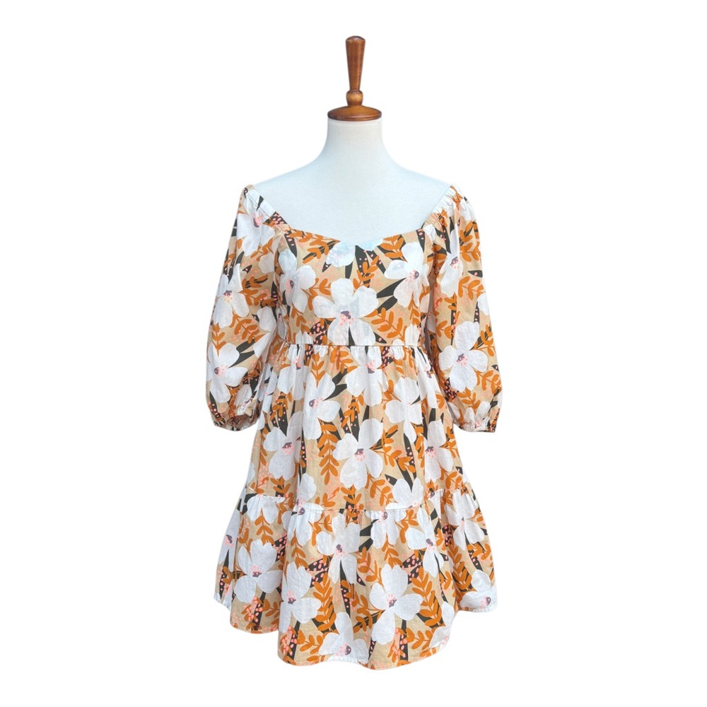 JODIFL Women’s M 100% Cotton Fall Blossoms Floral Mini Babydoll Dress - Picture 5 of 14